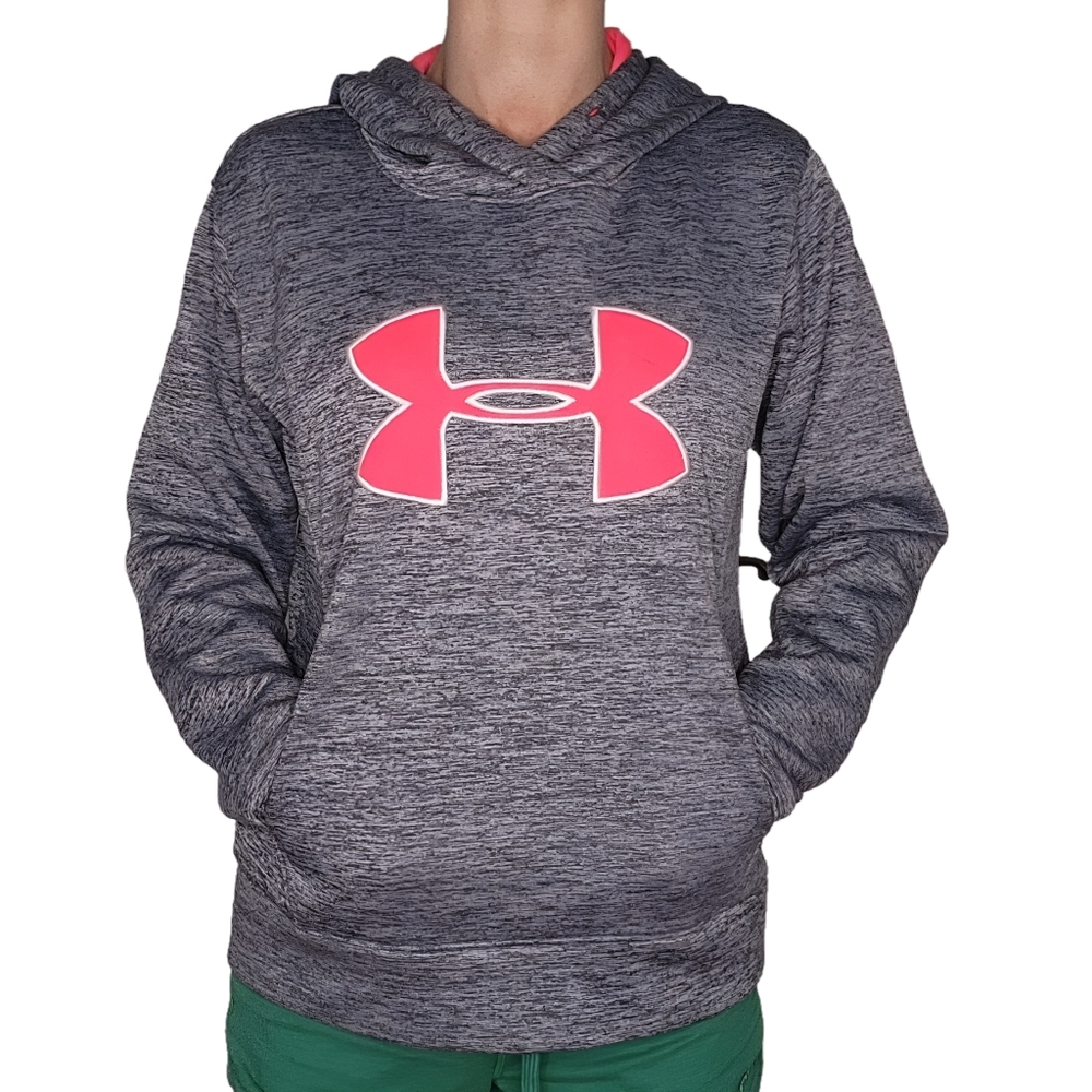 Under Armour Gray Hoodie with NeonPink Logo Size Small Petite